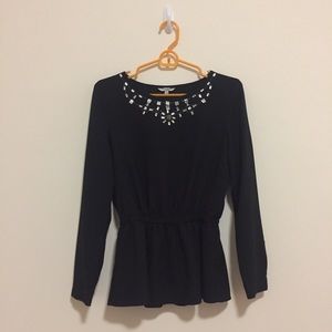 Asobio black gemstone collar peplum longsleeve top